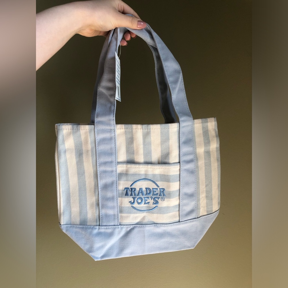 NWT Trader Joe's Limited Edition Pastel Blue & White Striped Mini Canvas Tote
